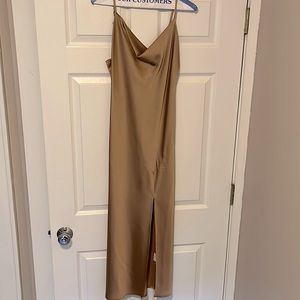Satin Cowl Neck Midi Dress